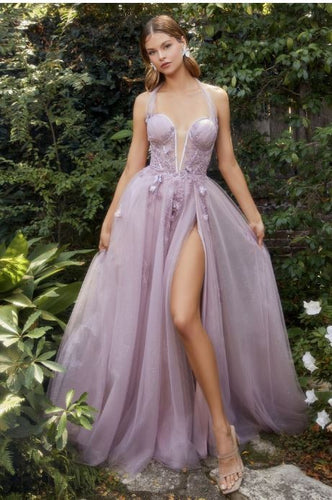 Chiffon Dream Mauve Blush Halter A Line Soft Tulle Gown