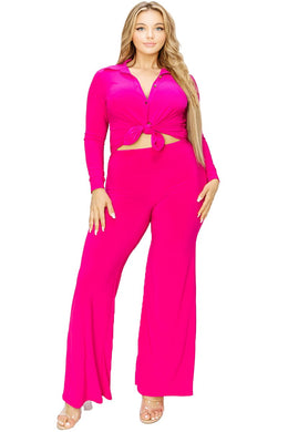 Plus Size Pink Button Down 2pc Shirt & Pants Set