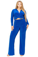Load image into Gallery viewer, Plus Size Blue Button Down 2pc Shirt &amp; Pants Set
