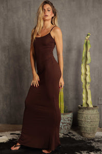 Melrose Ave Espresso Brown Fitted Knit Sleeveless Maxi Dress