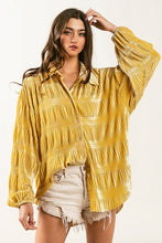 Load image into Gallery viewer, Wrinkle Effect Tiered Shirring Mustard Velvet Shirt