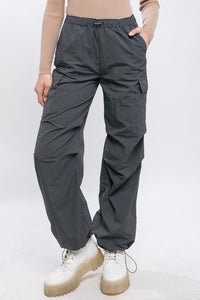 Loose Fit Khaki Parachute Cargo Pants