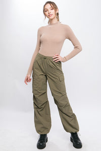 Loose Fit Khaki Parachute Cargo Pants