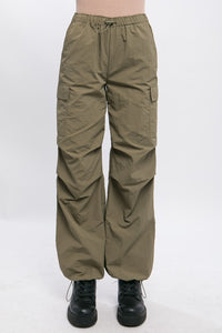 Loose Fit Khaki Parachute Cargo Pants