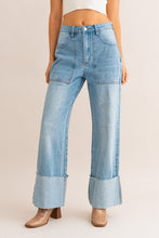 Load image into Gallery viewer, Denim Blue High-Waisted Wide Leg Cuffed Jeans