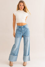 Load image into Gallery viewer, Denim Blue High-Waisted Wide Leg Cuffed Jeans