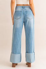 Load image into Gallery viewer, Denim Blue High-Waisted Wide Leg Cuffed Jeans