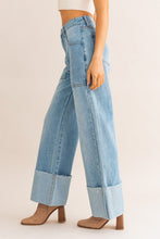 Load image into Gallery viewer, Denim Blue High-Waisted Wide Leg Cuffed Jeans