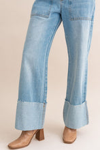 Load image into Gallery viewer, Denim Blue High-Waisted Wide Leg Cuffed Jeans