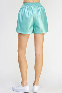 Glossy White Pearl Faux Leather Shorts