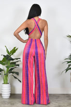 Load image into Gallery viewer, Summer Fuschia Pink Striped Halter Jumpsuit