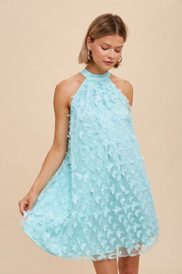 Beautiful Tulle Mint Blue Mesh Halter Mini Dress