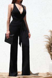 Luxe Black Halter Knit Sleeveless Jumpsuit