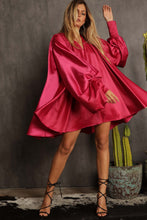 Load image into Gallery viewer, High Fashion Pink Long Sleeve Oversized Satin Dress