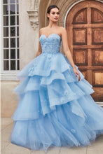 Load image into Gallery viewer, Italian Peony Floral Layered Tulle Tiffany Blue Strapless Ball Gown