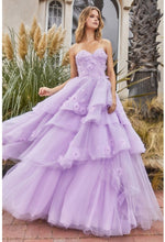 Load image into Gallery viewer, Italian Peony Floral Layered Tulle Lavender Purple Strapless Ball Gown