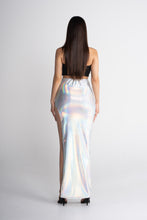 Load image into Gallery viewer, Holographic Silver High Waist Maxi Skirt