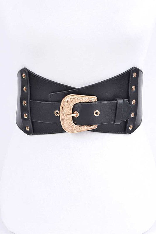 Iconic Black/Gold Buckle Corset Belt