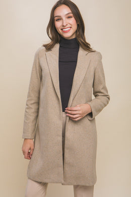 Modern English Khaki Chic Lapel Wool Long Sleeve Coat