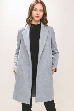 Modern English Grey Chic Lapel Wool Long Sleeve Coat