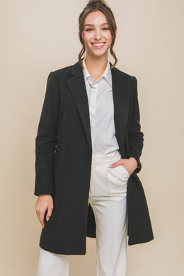 Modern English Black Chic Lapel Wool Long Sleeve Coat