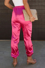 Load image into Gallery viewer, Champagne Pink Satin Pocketed Drawstring Elastic Waist Pants