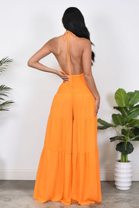 Mango Orange Halter Style Wide Leg Jumpsuit