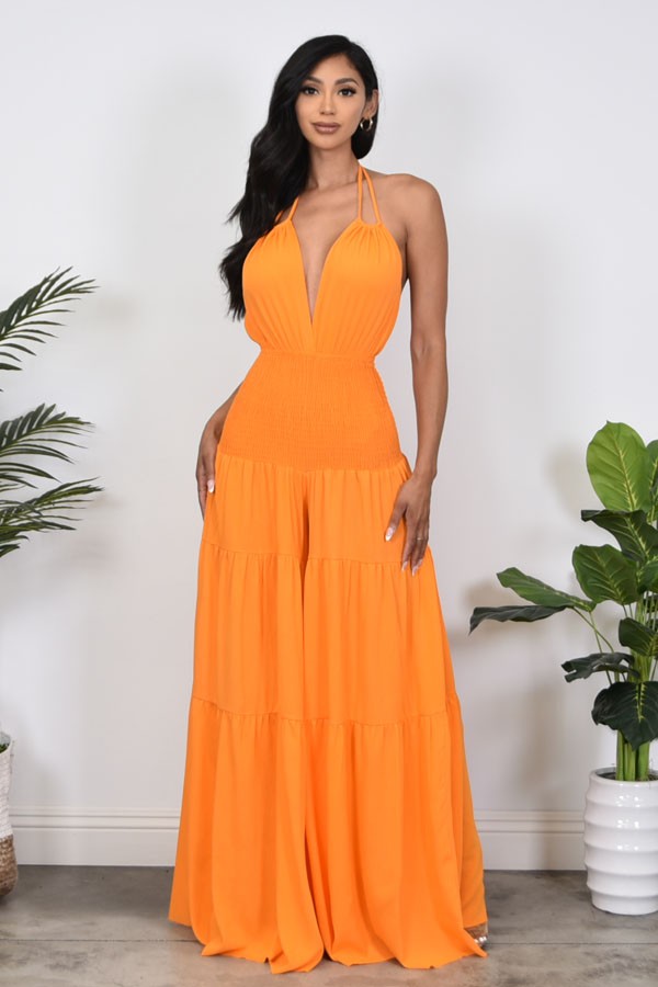 Mango Orange Halter Style Wide Leg Jumpsuit