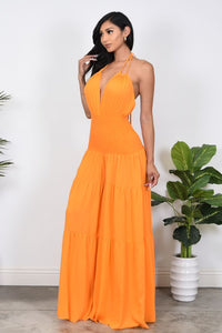 Mango Orange Halter Style Wide Leg Jumpsuit