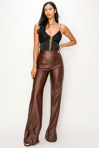 Chocolate Brown High Waist Faux Leather Pants