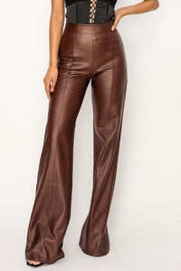 Chocolate Brown High Waist Faux Leather Pants