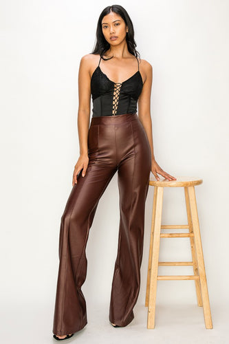 Chocolate Brown High Waist Faux Leather Pants