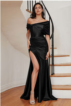 Load image into Gallery viewer, Black Strapless Satin Ruched Gown w/Shawl