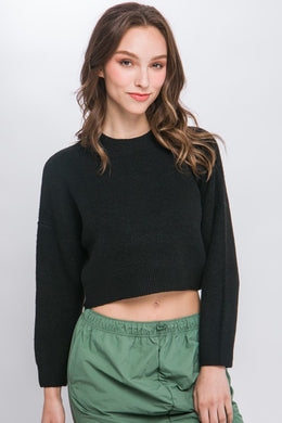 Wool Black Blend Cropped Sweater Top