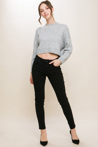 Wool Black Blend Cropped Sweater Top