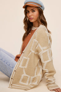 English Style Oversized Long Sleeve Cardigan