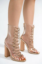 Load image into Gallery viewer, Transparent Rose Gold Lace Up Ankle Bootie Heels