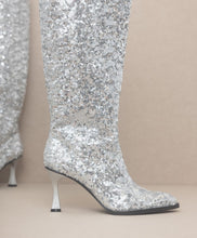 Load image into Gallery viewer, Black Jewel Knee High Sequin Encrusted Sparkle Boots