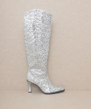 Load image into Gallery viewer, Silver Jewel Knee High Sequin Encrusted Sparkle Boots