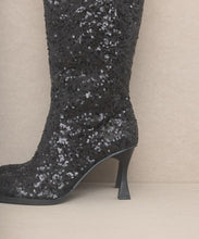 Load image into Gallery viewer, Black Jewel Knee High Sequin Encrusted Sparkle Boots