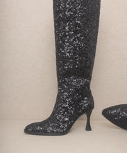 Load image into Gallery viewer, Black Jewel Knee High Sequin Encrusted Sparkle Boots