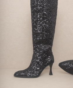 Silver Jewel Knee High Sequin Encrusted Sparkle Boots