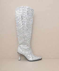 Silver Jewel Knee High Sequin Encrusted Sparkle Boots