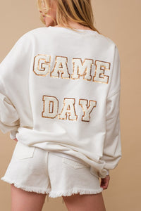 Fleece Terry White Football Sequin Patch Sweatshirt