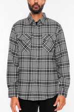 Load image into Gallery viewer, Men&#39;s Grey Flannel Plaid Long Sleeve Checkered Shirt