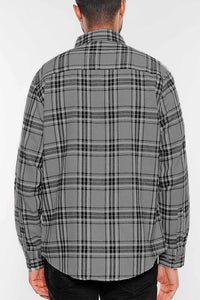 Men's Grey Flannel Plaid Long Sleeve Checkered Shirt