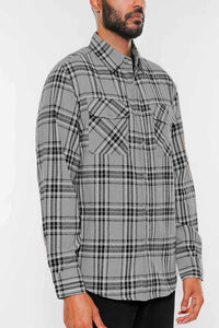 Men's Grey Flannel Plaid Long Sleeve Checkered Shirt