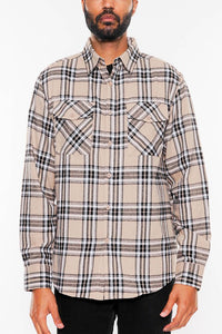 Men's Grey Flannel Plaid Long Sleeve Checkered Shirt