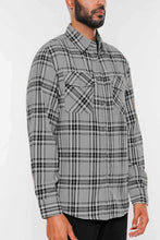 Load image into Gallery viewer, Men&#39;s Grey Flannel Plaid Long Sleeve Checkered Shirt