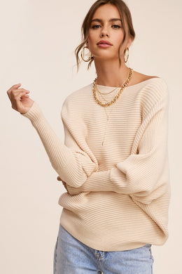 Chic Oatmilk Dolman Sleeve Off Shoulder Mae Sweater